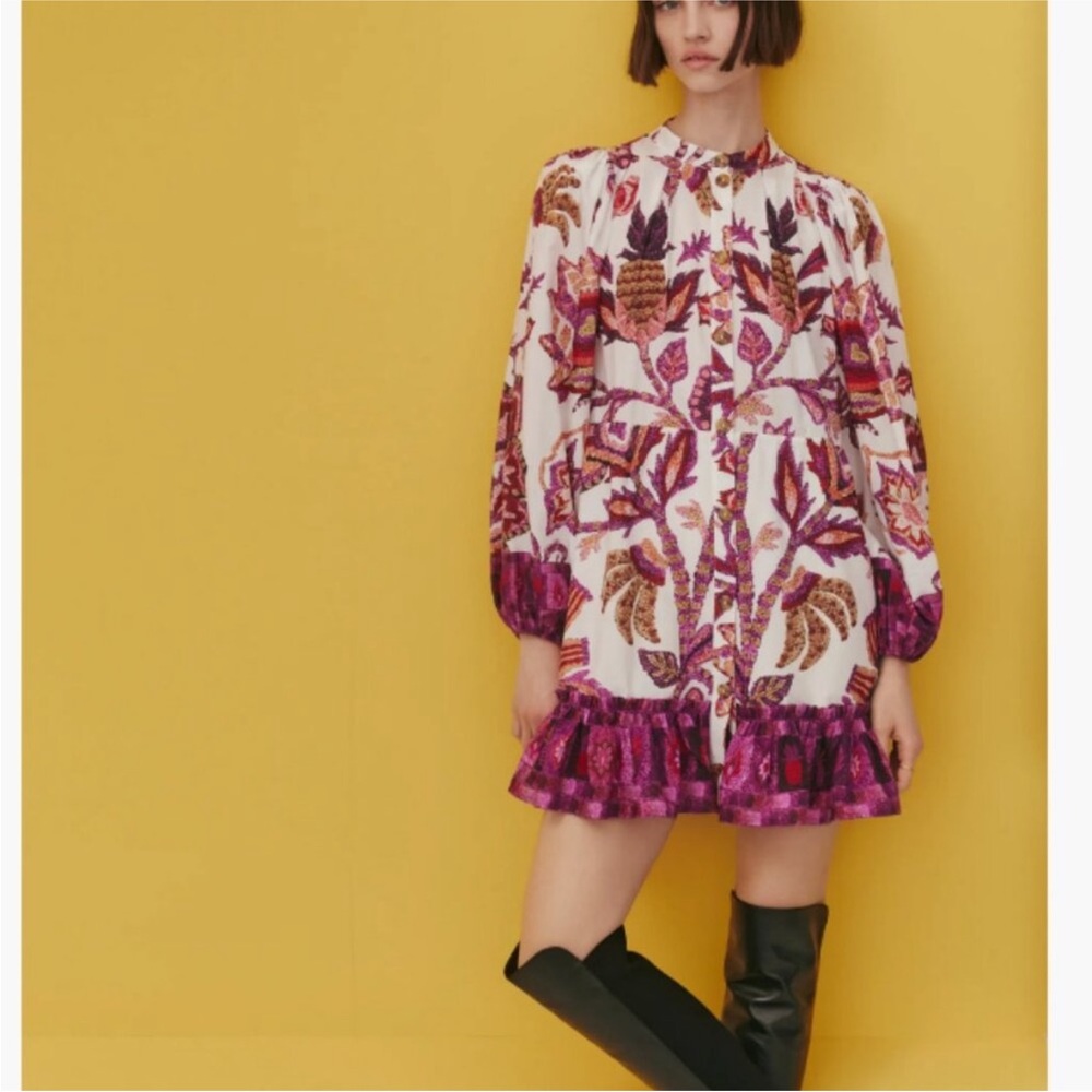 NWOT Farm Rio Sunset Tapestry Long Sleeve Shirtdress-Missing Belt, Small Paisley